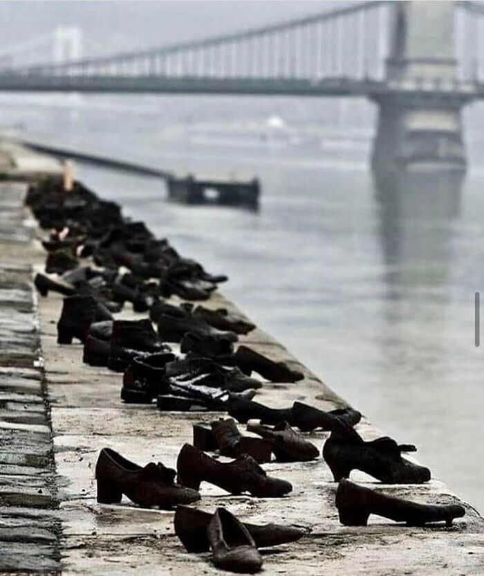 fascinating photos form history  - During Wwii Jews In Budapest Were Brought To The Edge Of The Danube River Where They Were Forced To Remove Their Shoes Before Being Brutally Shot, Falling Into The River Below