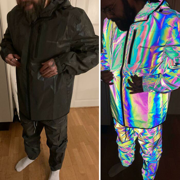 My Husband’s Fully Reflective Iridescent Rain Set