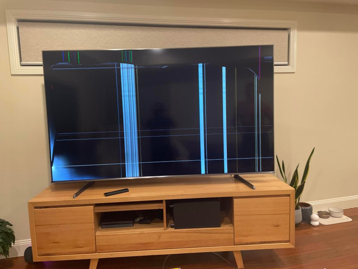 “The whole family put their money together to get an 85-inch TV and we turn it on and this happens.”