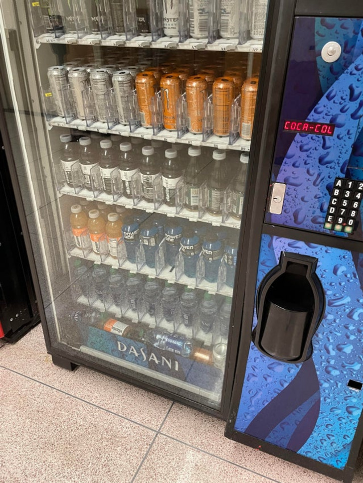 “This vending machine has an incredible number of drinks stuck.”