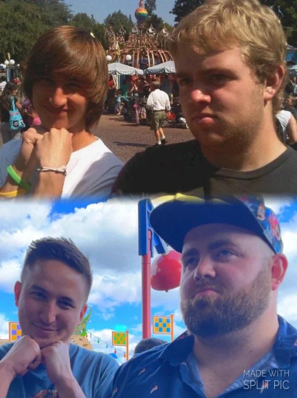 “Me and my buddy at Disneyland 2007 vs 2021, 14 year difference.”