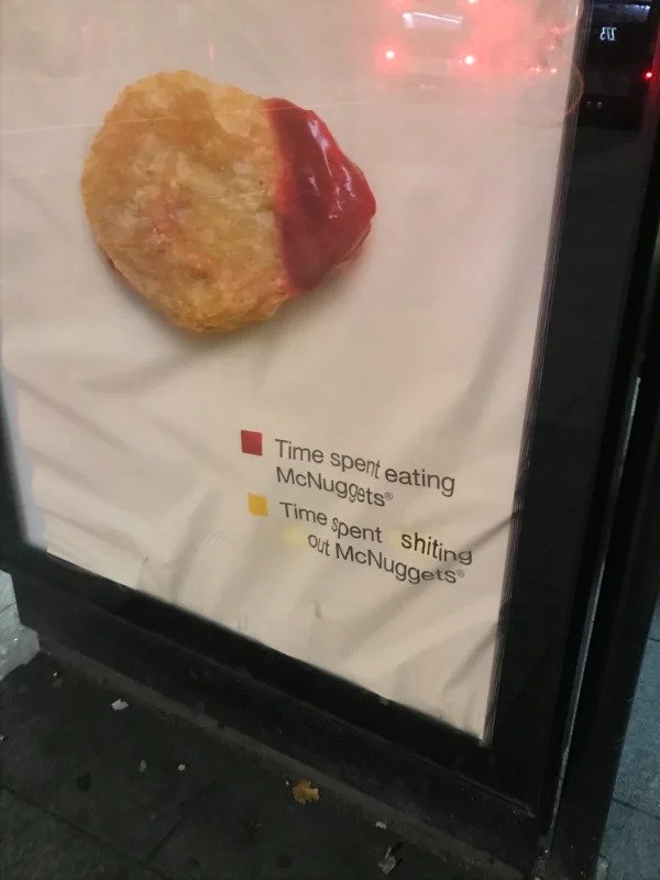 “This bus stop advertisement was taken out of its case, vandalized and then placed back in its case.”