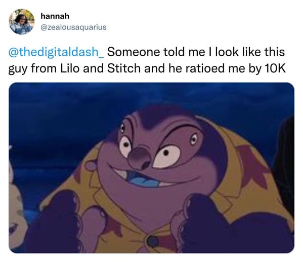 savage insults - purple alien from lilo and stitch - hannah told me I look this guy from Lilo and Stitch and he ratioed me by 10K