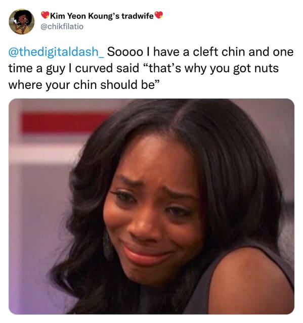 savage insults - love my boyfriend memes - Kim Yeon Koung's tradwife I have a cleft chin and one time a guy I curved said "that's why you got nuts where your chin should be"