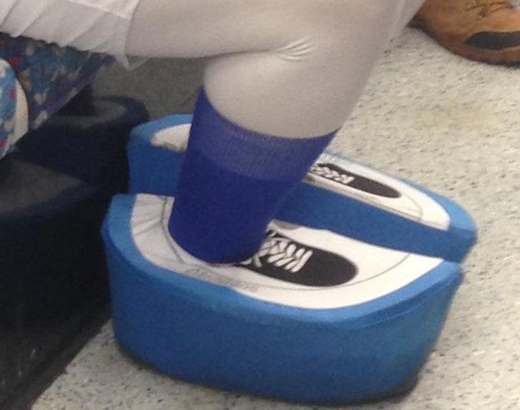 “Saw these large box-like shoe things. Turns out it’s a Subbuteo costume.”