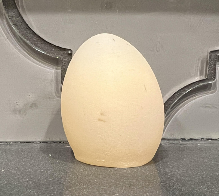 “An egg my chickens produced — it’s known as a soft shell egg and is caused by low calcium levels.”