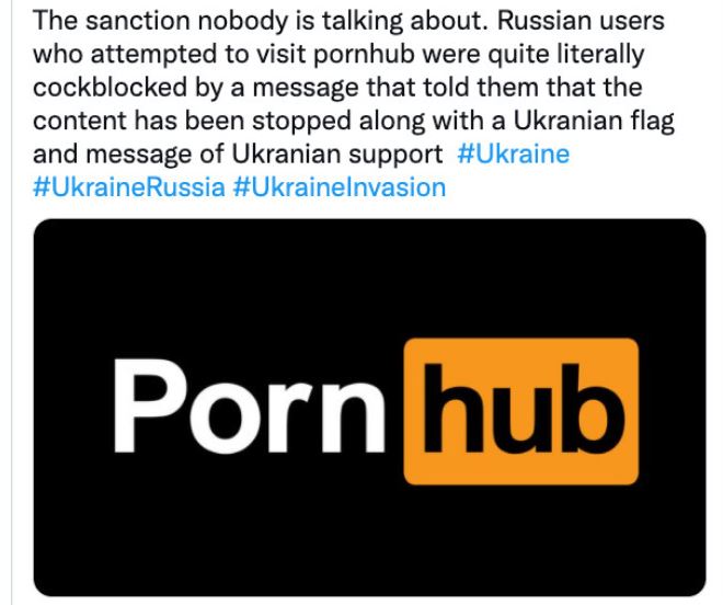 funny and wtf news headlines - angle - The sanction nobody is talking about. Russian users who attempted to visit pornhub were quite literally cockblocked by a message that told them that the content has been stopped along with a Ukranian flag and message
