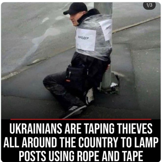 funny and wtf news headlines - ukraine looters taped - 13 Rapoaep Ukrainians Are Taping Thieves All Around The Country To Lamp Posts Using Rope And Tape