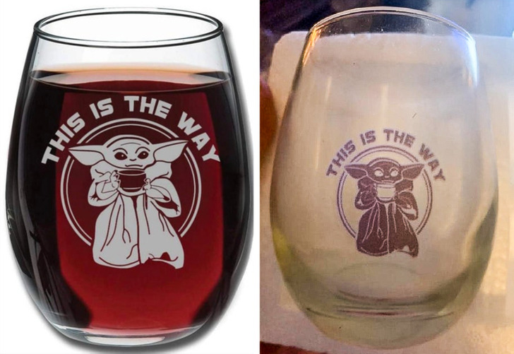 “The baby Yoda glass I ordered...my disappointment is immeasurable and my day is ruined.”