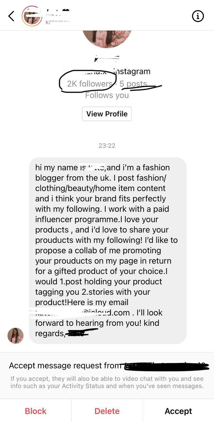 cringe influencers - paper - Ke kat ..^ wynstagram 2K ery 5 posts s you View Profile 1 1 hi my name is'..., and i'm a fashion blogger from the uk. I post fashion clothingbeautyhome item content and i think your brand fits perfectly with my ing. I work wit