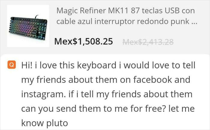 cringe influencers - document - Magic Refiner MK11 87 teclas Usb con cable azul interruptor redondo punk ... Cocokoooo Mex$1,508.25 Mex$2,413.28 Q Hi! i love this keyboard i would love to tell my friends about them on facebook and instagram. if i tell my 