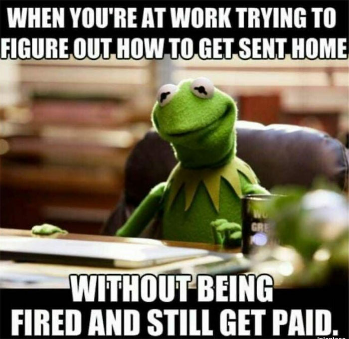 work memes - robert f. kennedy memorial stadium - When You'Re At Work Trying To Figure Out How To Get Sent Home W Gre Without Being Fired And Still Get Paid. halonlang