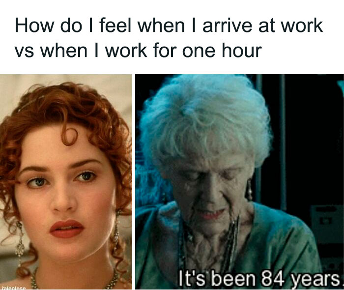 work memes - How do I feel when I arrive at work vs when I work for one hour It's been 84 years. Walentese
