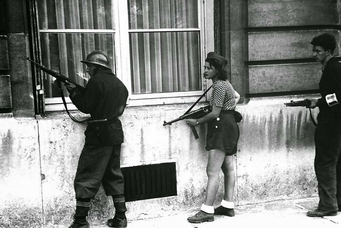 ordinary people shaping history - On 19 August 1944, this photograph was taken in Paris of 18-year-old French Resistance fighter, Simone Segouin, also known under her nom de guerre Nicole Minet.