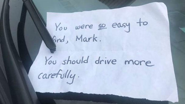terrifying photos - Portland Man Found His Tires Slashed, And This Note On His Car