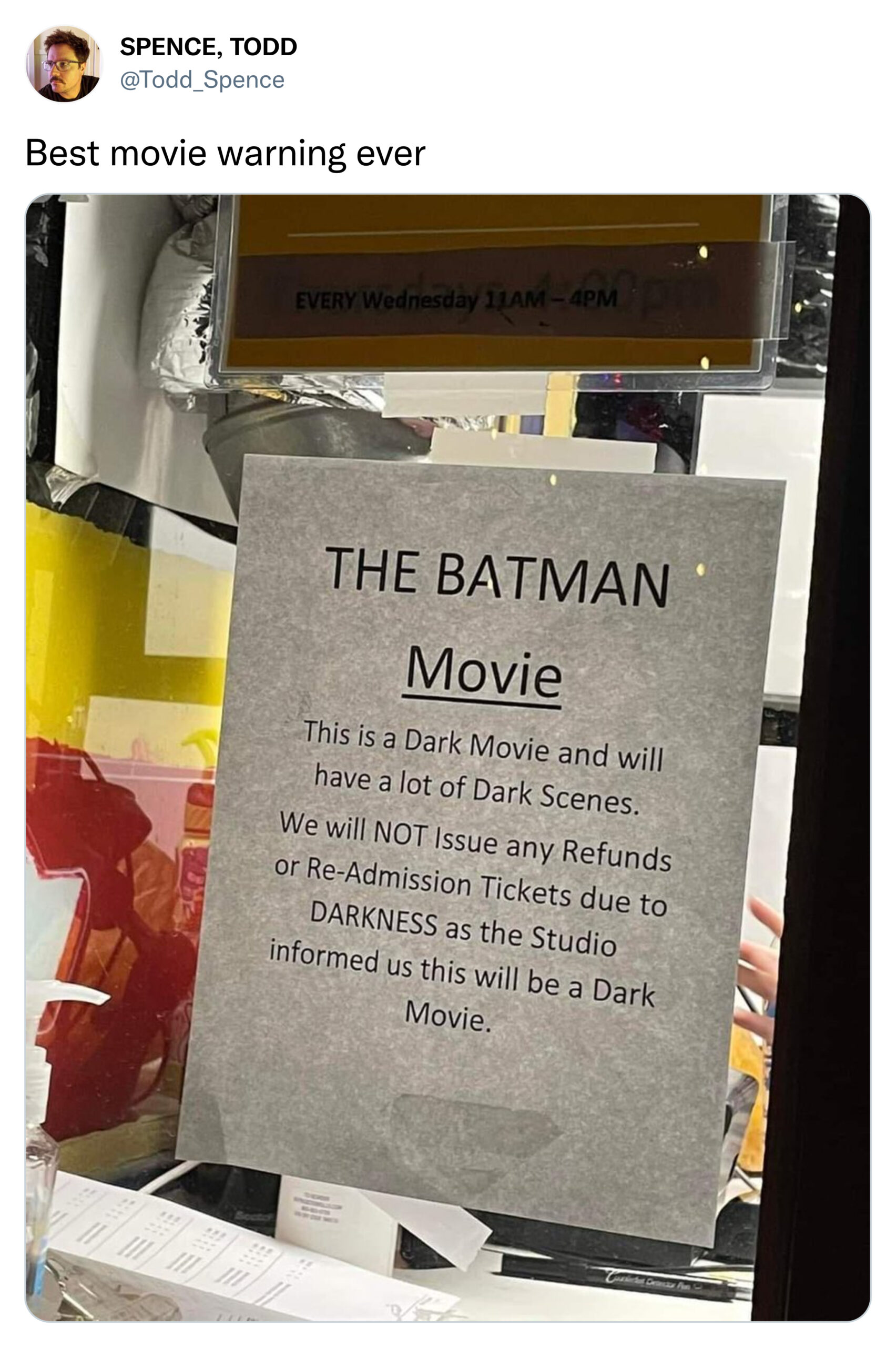 Funny Tweets - Best movie warning ever, The Batman Movie