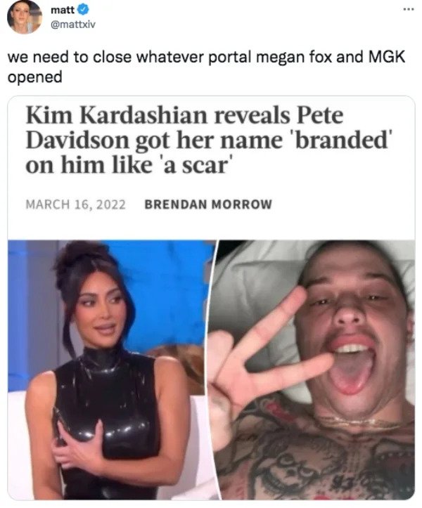 Funny Tweets - We need to close whatever portal Megan fox and MGK opened