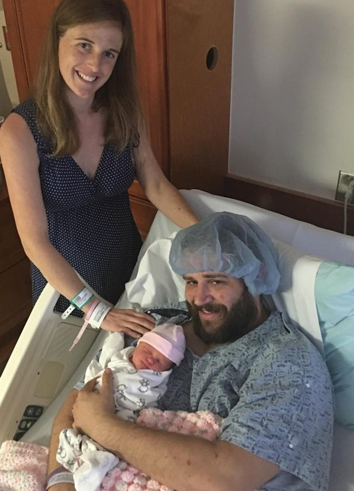 “Our baby announcement photo. My wife looked so thin after delivery that I joked I looked like the one who had just delivered.”