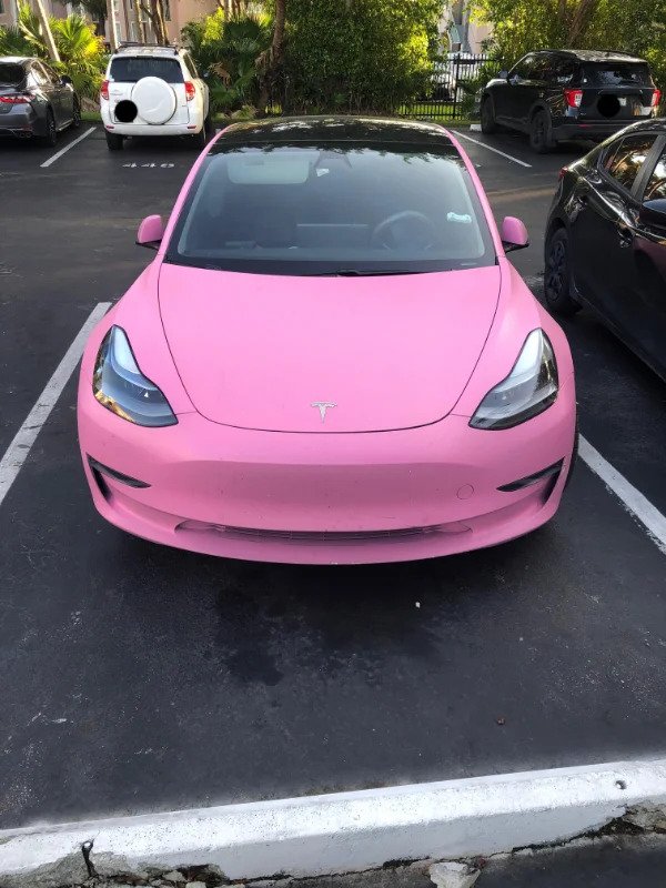 “There was a pink Tesla in my parking lot this morning.”