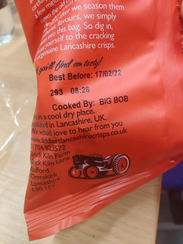 “These crisps tell you the name of the person who made them.”
