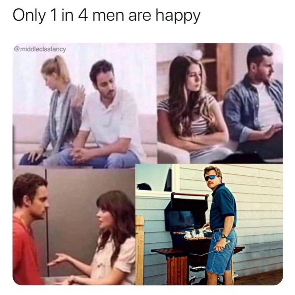 dad memes - new girl jess and nick - Only 1 in 4 men are happy