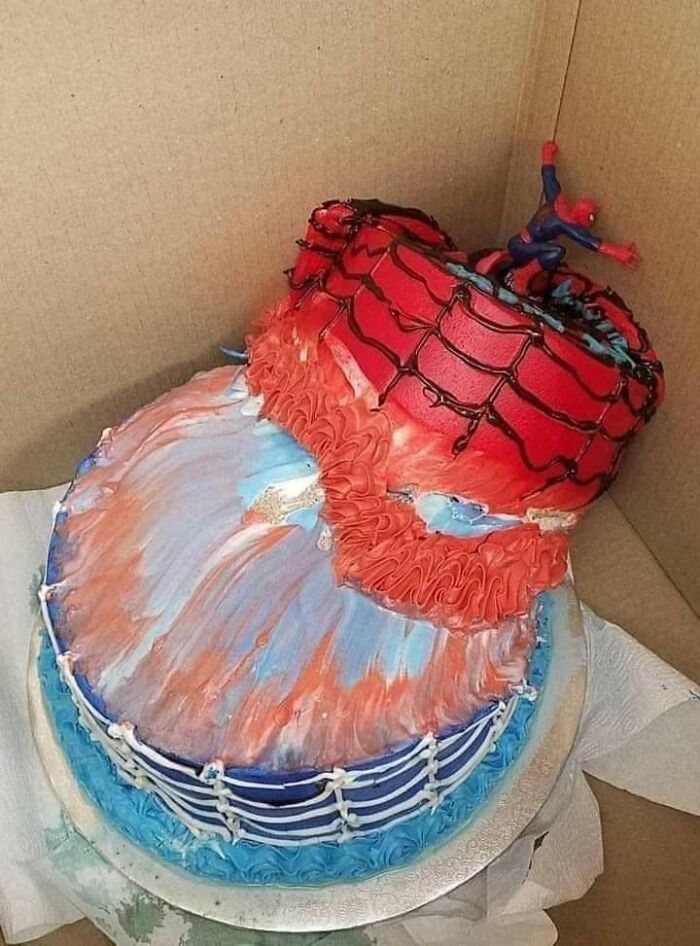 food fails -spiderman saved the cake