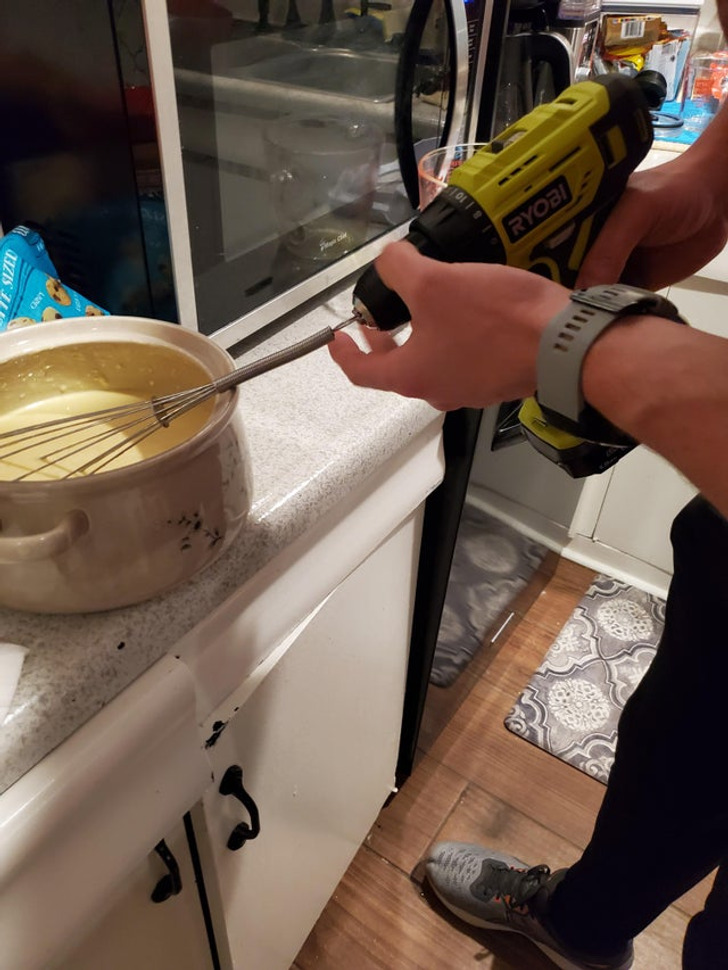 “Didn’t have the proper materials while baking a cake last night, so my husband improvised.”