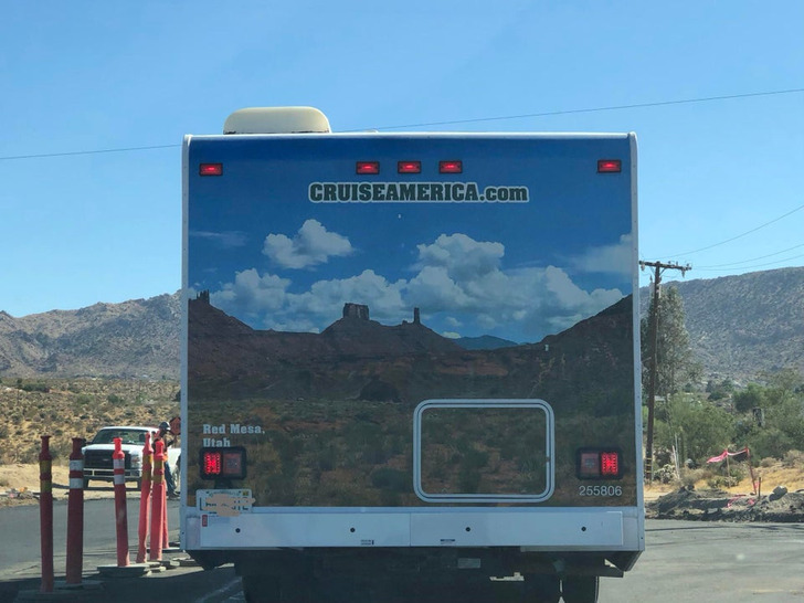 crazy coincidences - truck lines up with mountains