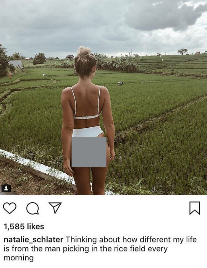 jerks - selfish people - sexy covid meme - Q o o W 1,585 natalie_schlater Thinking about how different my life is from the man picking in the rice field every morning