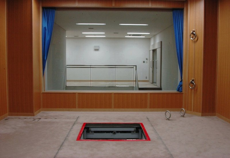 An execution room at the Tokyo detention house in Tokyo. Condemned inmates i are executed by hanging — where their neck is swiftly broken using a rope and a trap door.Unlike the US, where execution dates are set in advance, prisoners in Japan are executed
