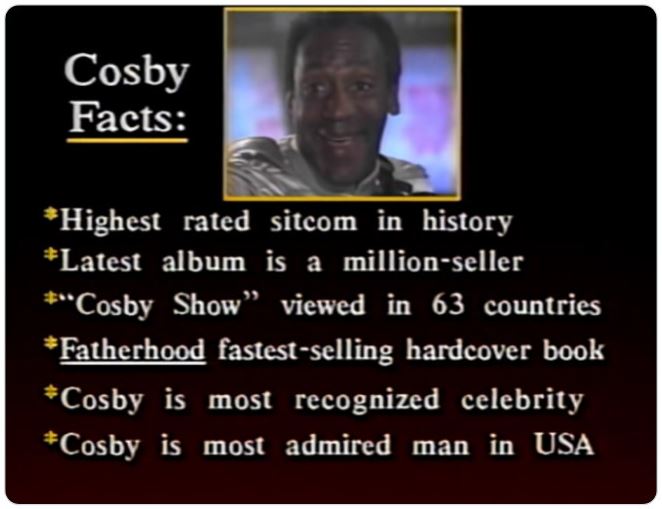 aged poorly - aged like milk - photo caption - Cosby Facts Highest rated sitcom in history Latest album is a millionseller Cosby Show viewed in 63 countries Fatherhood fastestselling hardcover book Cosby is most recognized celebrity Cosby is most admired 