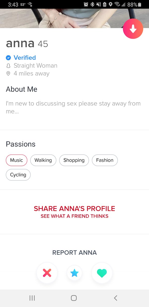 I'm new to discussing sex please stay away from me... Passions Music Walking Shopping Fashion Cycling Anna'S Profile See What A Friend Thinks Report Anna X Iii