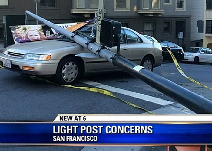 that In 2015, that a three-story tall lamp post became so corroded by urine that it snapped and fell over, crushing a nearby car.