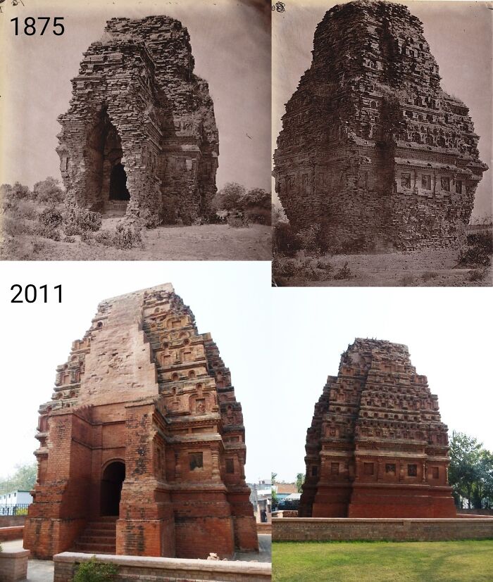 then and now - effects of time - bhitargaon temple - 1875 2011 Chi