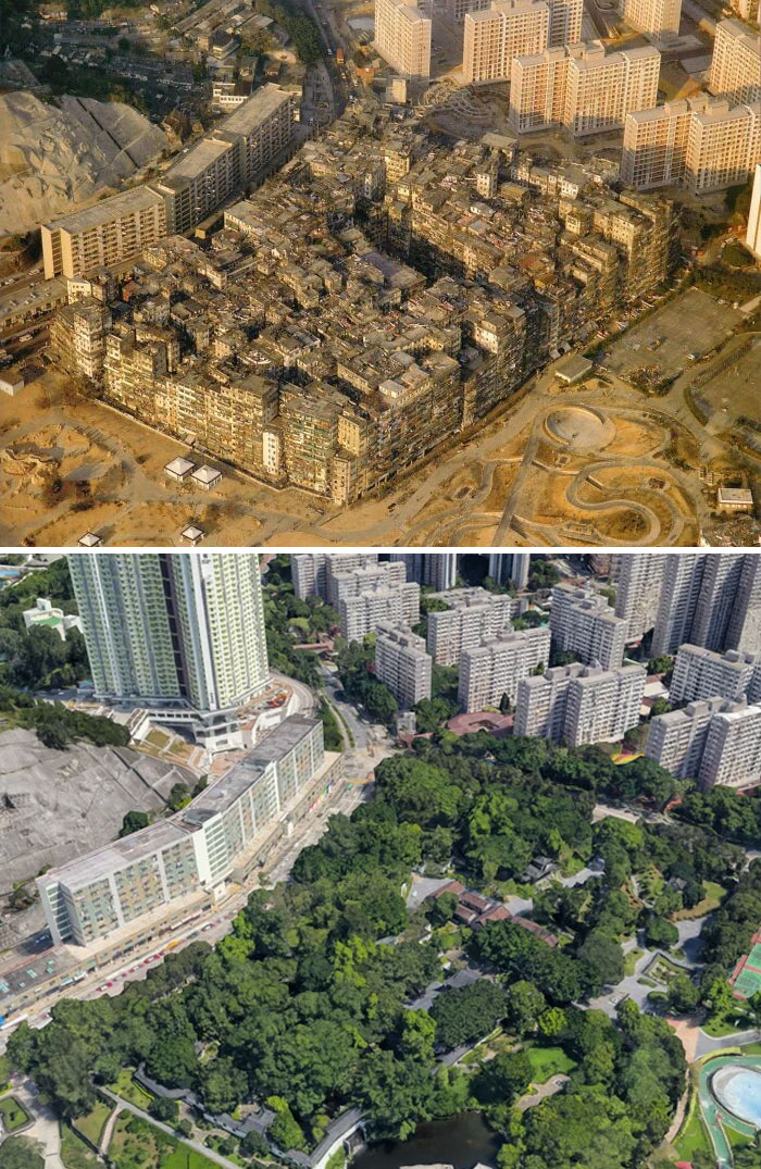 then and now - effects of time - kowloon walled city