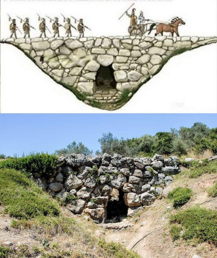 then and now - effects of time - mycenaean arkadiko bridge