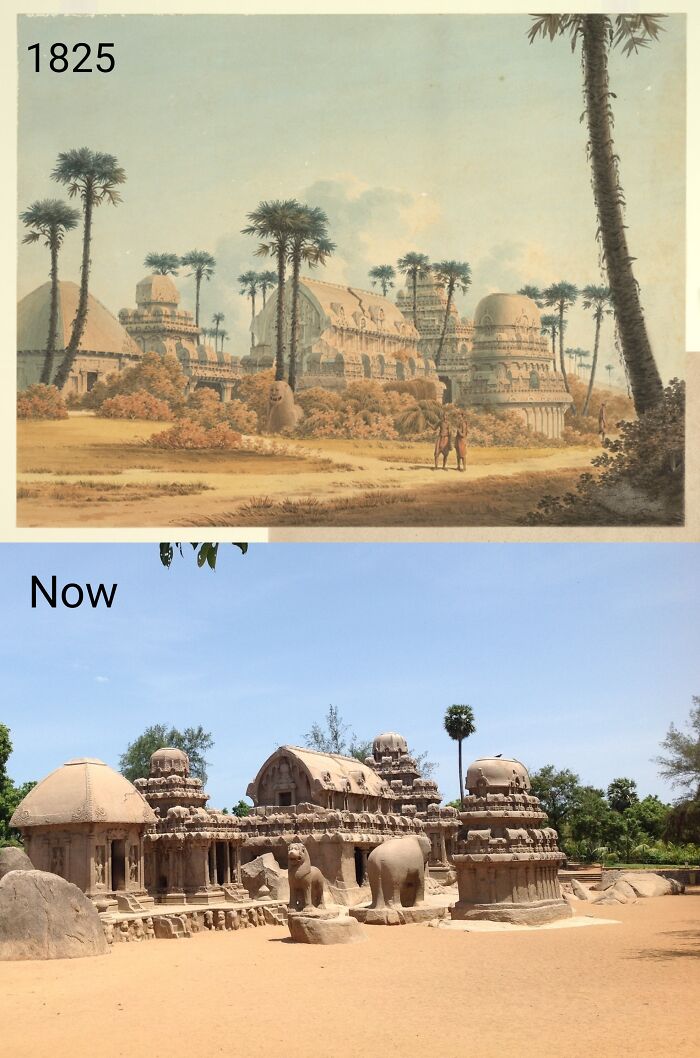 then and now - effects of time - pancha rathas - 1825 Now