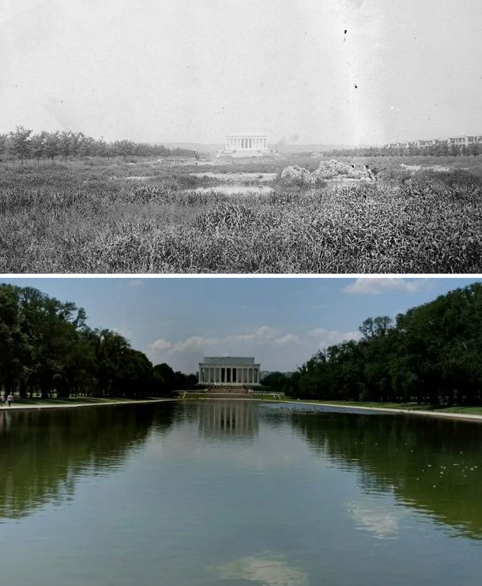 then and now - effects of time - lincoln memorial