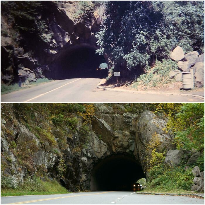 then and now - effects of time - shenandoah national park, mary's rock tunnel - Vie