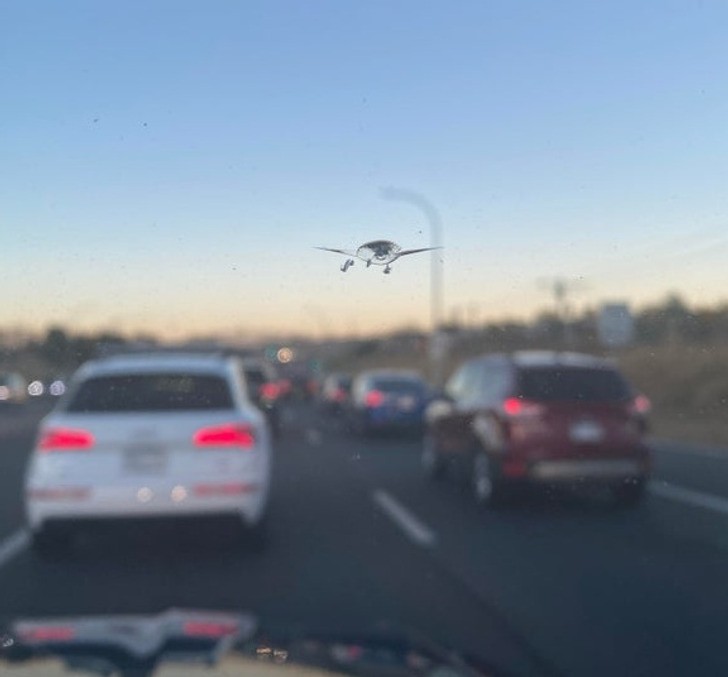 “The crack on my wife’s windshield looks like an airplane from the front.”