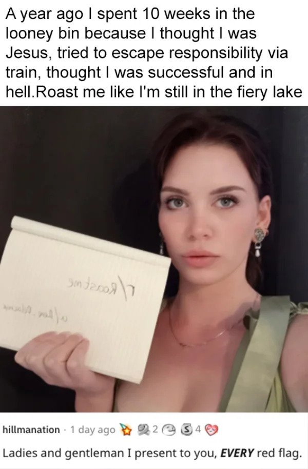 savage roasts - beauty - A year ago I spent 10 weeks in the looney bin because I thought I was Jesus, tried to escape responsibility via train, thought I was successful and in hell. Roast me I'm still in the fiery lake Son 12001 yousalt rad hillmanation 1