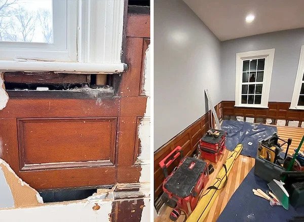 Found the original wainscoting in our 1895 Victorian hiding behind the drywall

895 house in Massachusetts. Demo of an ugly closet in this room has revealed the original wainscoting! We were planning to replicate the original we found in the closet and apply it all around the room, but I guess now we don’t have to!