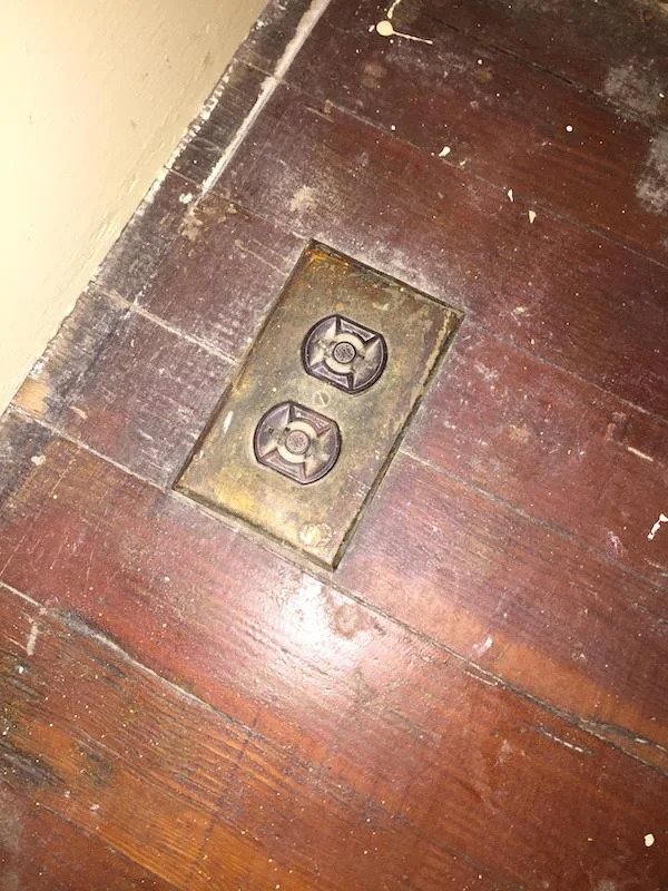 This old outlet we found under our carpets when redid them!