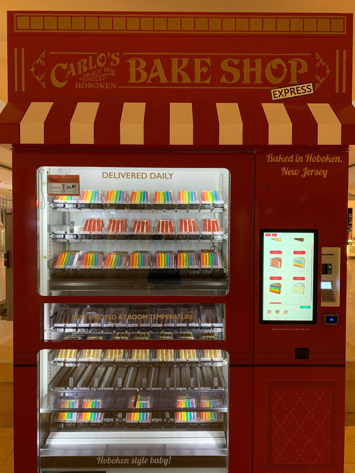 cool stuff - discoveries - cake in a can vending machine - In Since 10 Hoboken Bare Shop Til Express Baked in Hoboken, New Jersey Delivered Daily Ens Joyed At Room Temperature Hoboken style baby!