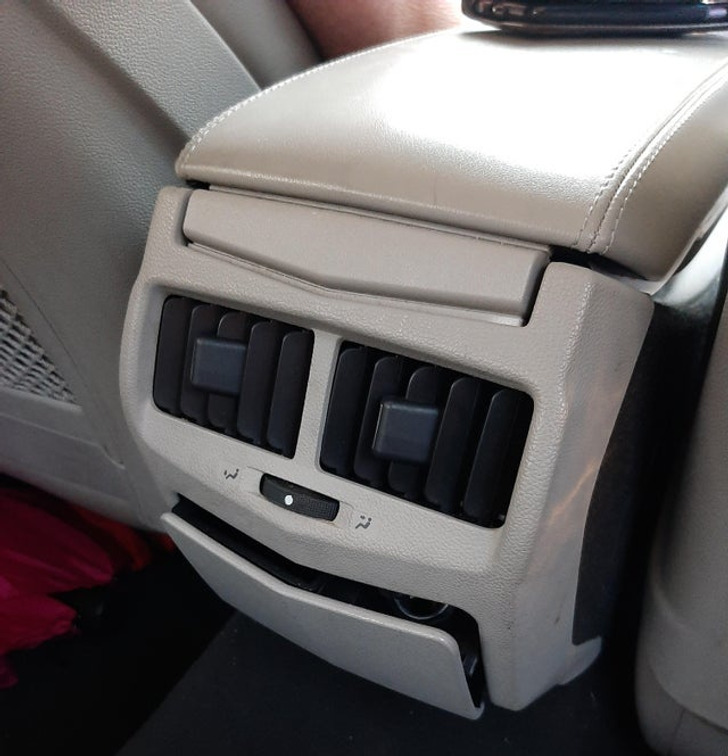 “This drink holder and AC vent look like the face of a cartoon bulldog.”