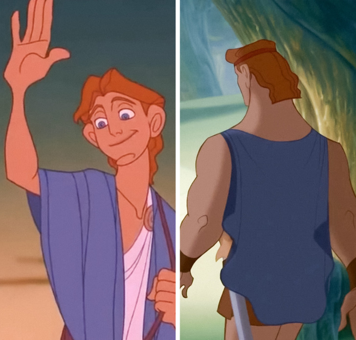 Movie Easter Eggs - The origins of Hercules’ cape in Hercules — The cape attached to his armor is the shawl that is given to him by his adoptive mother.