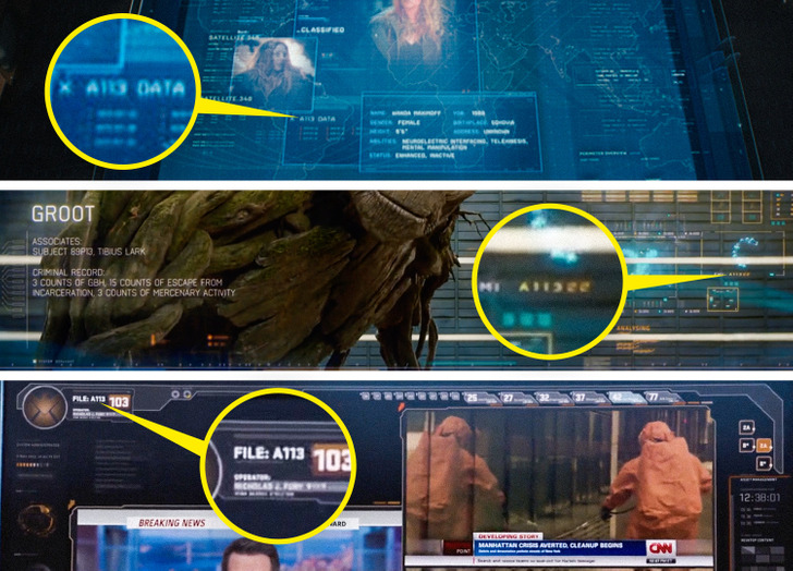 Movie Easter Eggs - The Avengers, Guardians of the Galaxy, Avengers: Endgame, and WandaVision all reference the iconic Pixar Easter egg, “A113.”