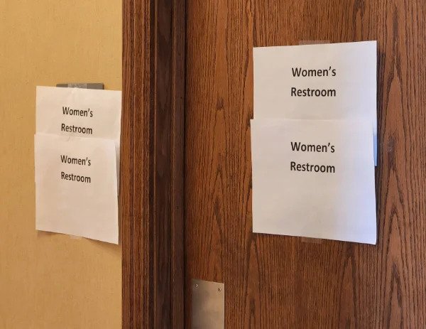 “I’m a videographer and today I’m working at a women’s conference. As there are only women here they converted the men’s bathroom into a second women’s bathroom. Only problem is that there is one guy here. Me. And I really need to pee.”