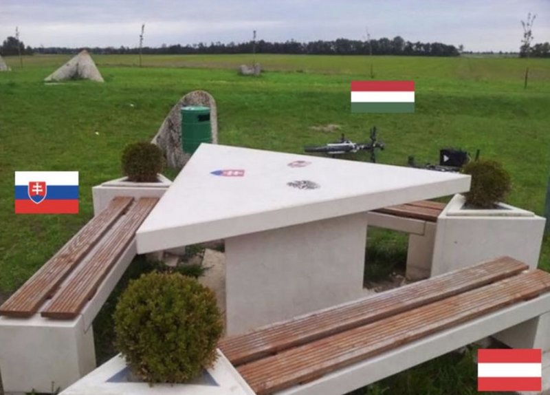 fascinating photos - At This Triangular Table, You Can Eat in Austria, Hungary, and Slovakia at the Same Time