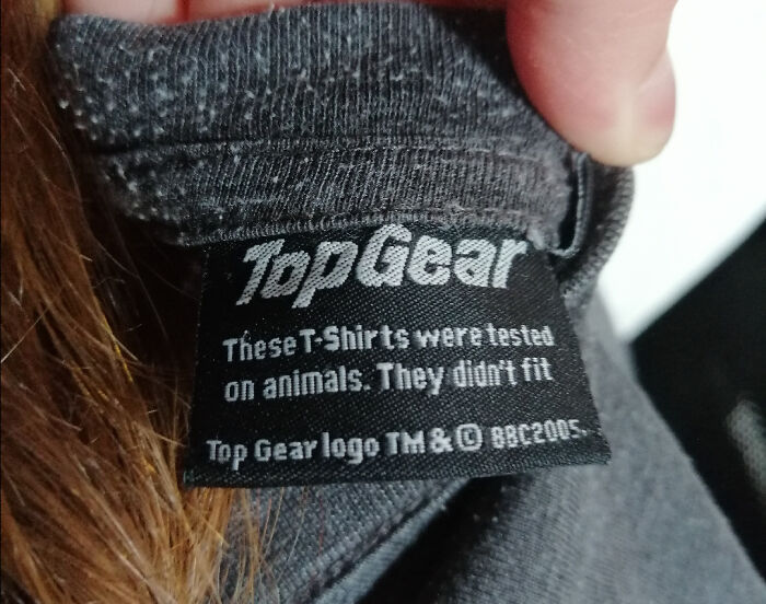 real life easter eggs - label - TopGear These TShirts were tested on animals. They didn't fit Top Gear logo Tm & BBC2005.